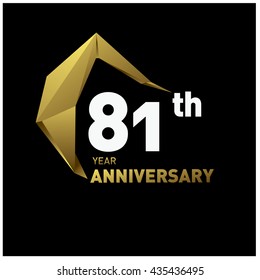 81th anniversary logo with gold shape modern looks. Anniversary signs illustration. Gold anniversary logo design and illustration