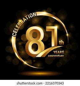Logo del 81º aniversario, diseño de plantilla para la celebración del aniversario con anillo dorado y texto, ilustración vectorial