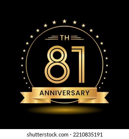 81th Anniversary, Perfect template design for anniversary celebration with gold color for booklet, leaflet, magazine, brochure poster, web, invitation or greeting card. Vector template