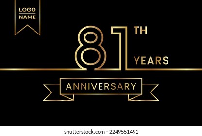 Diseño de plantillas para el 81º Aniversario con color dorado para eventos de celebración, invitación, banner, afiche, volante, tarjeta de saludo. Diseño de arte de línea, plantilla de vector