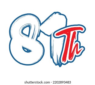 81th Ordinal Number counting vector art illustration with stunning font on red trim blue on white background