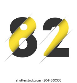 82 8 2 Diseño de logotipo numérico con corte creativo y fondo de círculo negro. Diseño de logotipo creativo.