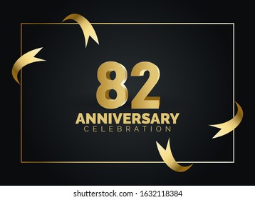 82 Anniversary celebration with gold number on square frame background