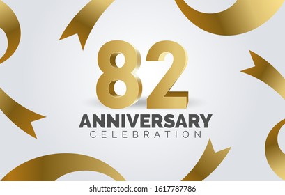 82 Anniversary celebration with three dimension number and ribbon vector background.