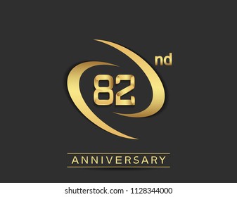 82 anniversary design with double swoosh golden color isolated on black background for celebration