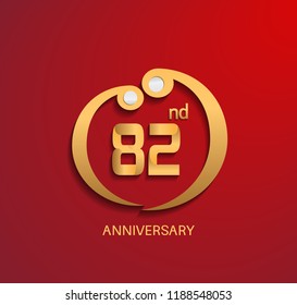 82 anniversary design golden style color with red background for use celebration event, invitation and greeting card