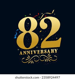 82 Anniversary luxurious Golden color 82 Years Anniversary Celebration Logo Design Template