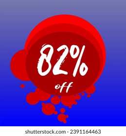 82% descuento burbujas icono, porcentaje azul rojo y blanco