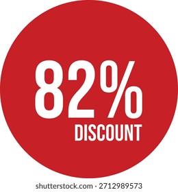 82% discount icon vector red circle with white text