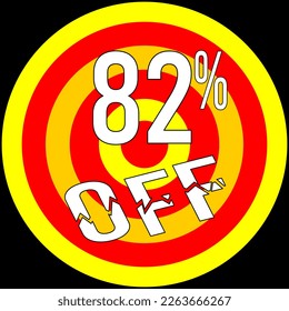 82% de descuento, objetivo en rojo y amarillo sobre fondo negro.
