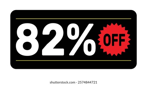 82% discount tag. icon vector Black, white and rad rectangular shape, perfect for marketing promotions