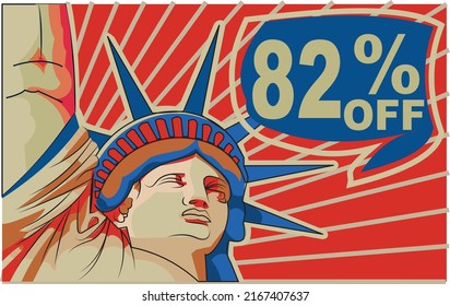 82% eighty-two percent promotion red blue discount statue of liberty 4th july holiday independence day
