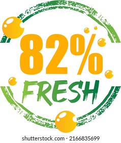 82% Fresh Vector Illustration of fresh food on Green, Orange and white background, graphic label or sticker and product label