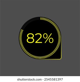 82% Loading. Ui Diagram vector. Download progress icon. Circle diagram interface. Eighty two percent downloading.