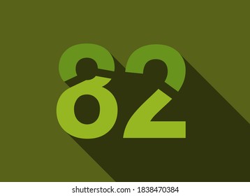 82 Number with long shadow, green colors cutting style. For logo, brand label, design elements, corporate identity, application & more. Vector editable illustration.