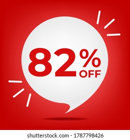 82 % Rabatt. Banner mit 82 % Rabatt. Weiße Blase auf rotem Hintergrund, Vektorgrafik.