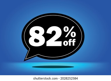 82% off - black and blue floating balloon - with blue background - banner for discount and reduction promotional offers