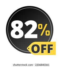 82% off limited special offer. Discount banner in red and yellow circular balloon, super discount