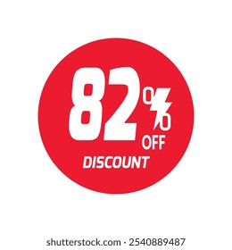 82% OFF Sale Discount Banner offer price tag. Special offer sale red label. Vector Modern Sticker Illustration Background