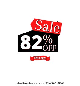 82% off sale shop now, black discount design with red banner 