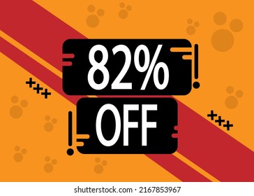 82% off for special sale, red and black squares with yellow background.