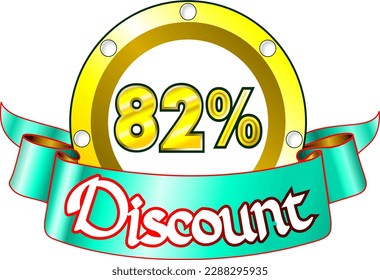 82% de descuento, disco amarillo y cinta verde, ilustración vectorial para mayorista y minorista, arte ilustrativo, ilustración hermosa, vector. ¡Dios es bueno!