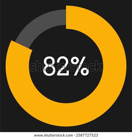 82 percent circle chart infographic template.Circle percentage diagram on black background vector illustration.
