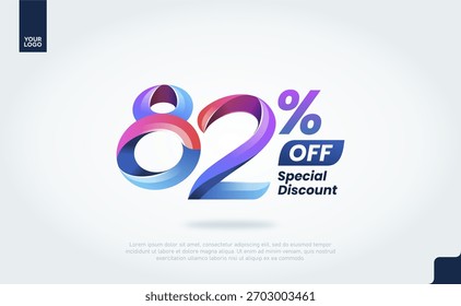 82 Percent Off Banner Vector with Modern 3D Gradient Typography for Sale Promotion