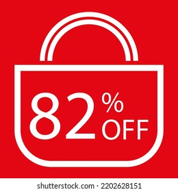 82 percent off. Red banner with shopping bag illustration. 