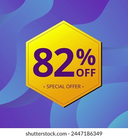 82% Sale and Discount Label. Eighty two percent Sale Discount label Geometric design. Abstract Blue and Yellow Hexagon. Vector illustration.