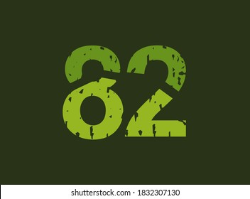 82 vector number made of grungy, grunge texture. Rubber stamp imprint style. For logo, brand label, poster, design elements etc.