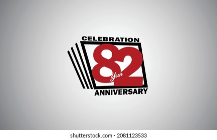 82 year anniversary celebration, book design style black and red color for event, birthday, gift card, poster-vector