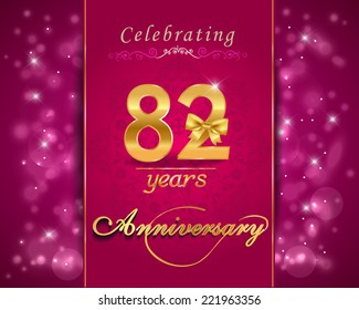 82 year anniversary celebration sparkling card, 82nd anniversary vibrant background - vector eps10