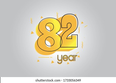 82 year anniversary celebration Yellow Colors Comical Design logotype. anniversary logo isolated on White background, vector Horizontal number design for celebration - vector