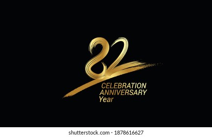 82 year anniversary chalk, golden ink Style , minimalist logo. years, jubilee, greeting card. Birthday invitation sign. Black space vector illustration on black background - Vector