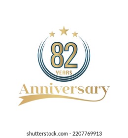 82 Year Anniversary Vector Template Design Illustration. Gold And Blue color design with ribbon