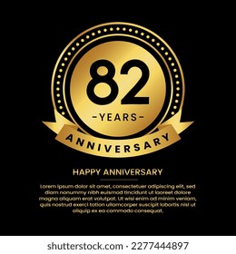 82 years anniversary banner with luxurious golden circles and halftone on a black background and replaceable text speech