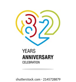 82 Years Anniversary Celebration Decoration Colorful Number Bounded By A Loving Heart Modern Love Line Design Logo Icon White Background