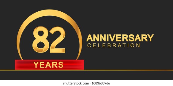 82 years anniversary celebration with elegant golden color and ring, red ribbon for anniversary celebration
