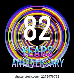 82 years anniversary, for anniversary and anniversary celebration logo, vector design colorful isolated on  black background