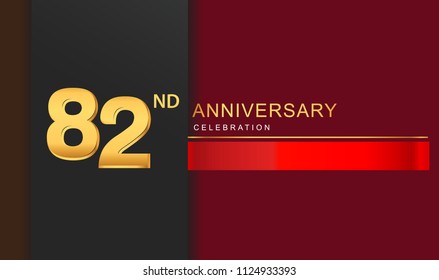 82 years anniversary celebration logotype golden color with red ribbon elegant design for anniversary celebration, invitation card, and greeting card.
