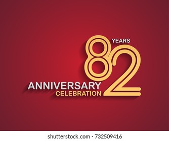 82 years anniversary celebration logotype with linked number gold and silver color isolated on red color. vector anniversary for celebration, invitation card, and greeting card