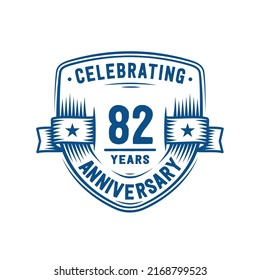 82 years anniversary celebration shield design template. 82nd anniversary logo. Vector and illustration.