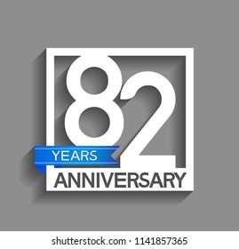 82 years anniversary celebration square style blue ribbon isolated on gray background