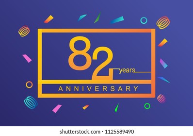 82 years anniversary celebration white square style isolated with colorful confetti background, design for anniversary celebration.