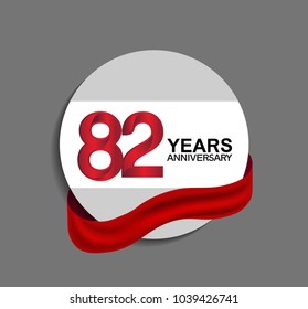 82 years anniversary design in circle red ribbon for celebration event 
