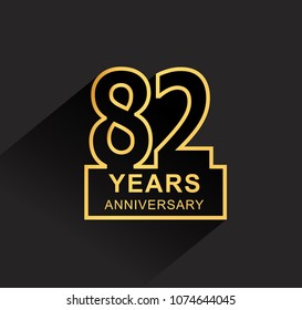82 years anniversary design line style with square golden color for anniversary celebration event. isolated with black background