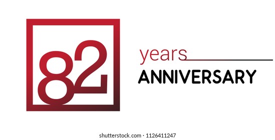 82 years anniversary design logotype with red color in square isolated on white background for anniversary celebration 
