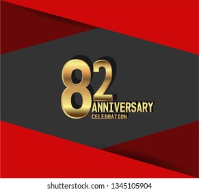 82 years Anniversary gold font with red fold on above and below font. simple and elegant design