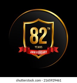 82 Years Anniversary Logo Golden Shield Stock Vector (Royalty Free ...